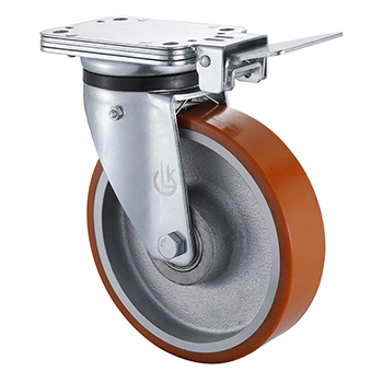 Swivel Heavy duty Casters with Central Lock 200mm Load 800kg Casting Polyurethane Wheel