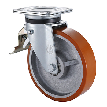 Heavy duty Swivel Castors with Tail Brake 8 Inch Load 800kg Casting Polyurethane Wheel From Germany Supply