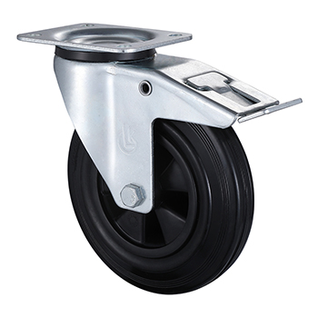 Swivel Castors with Total Lock 100mm Load 70kg Black Solid Rubber wheels