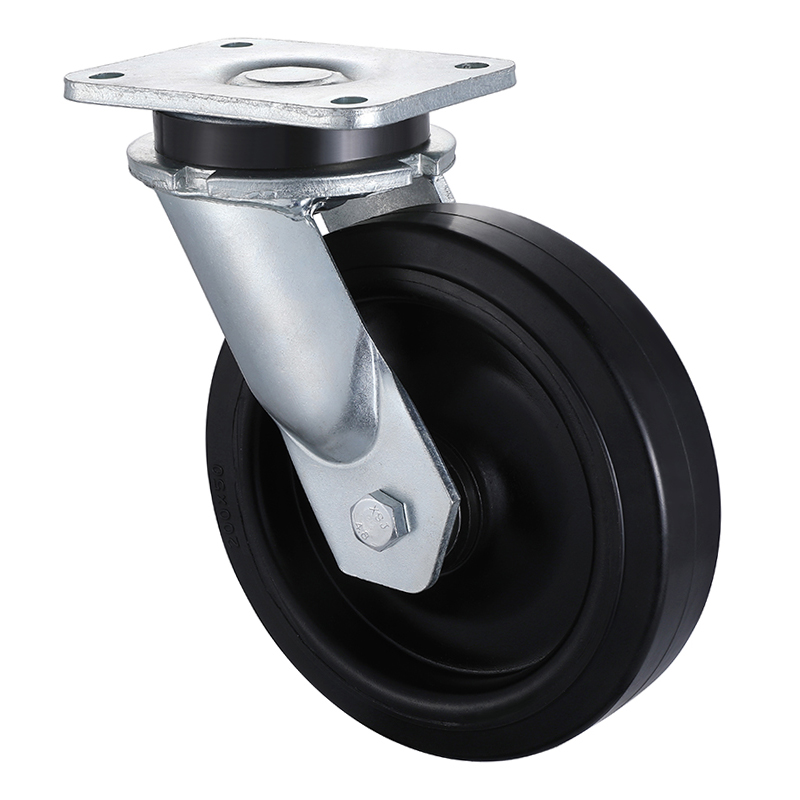 L&K Best Supplier Heavy Duty Black Elastic Rubber Swivel Castors 250mm Load 1000kg
