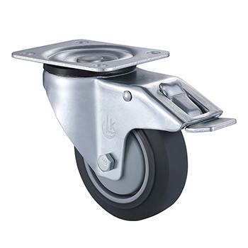 Supply Industrial Grey Thermoplastic Rubber Swivel Castors with Total Brake