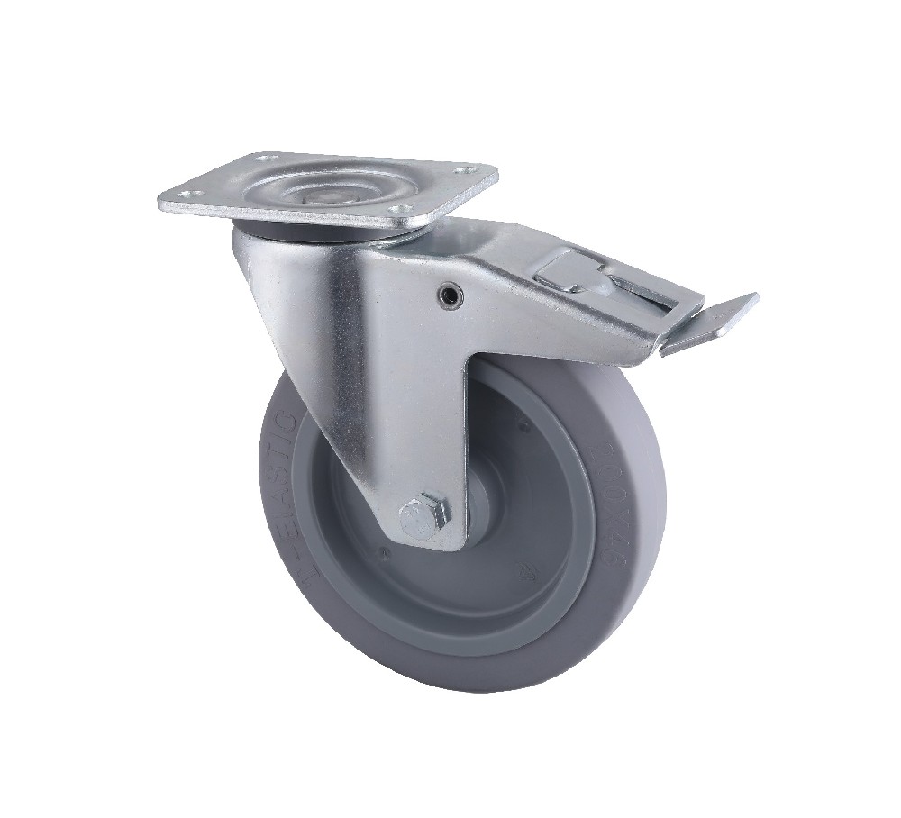 High Quality Industrial Grey Elastic Rubber Swivel Castors with Total Brake