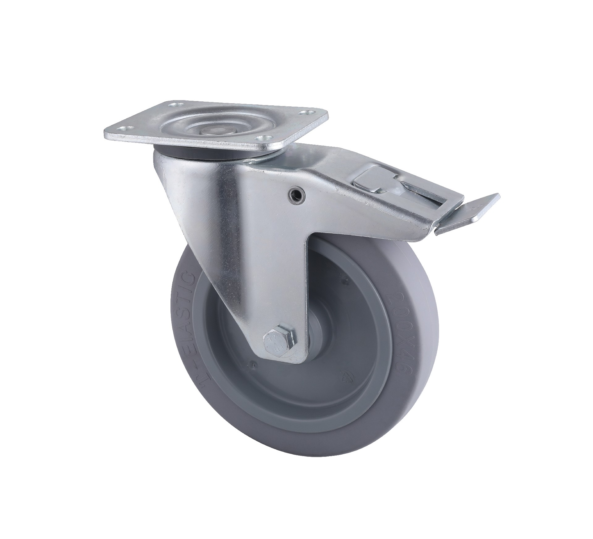 High Quality Industrial Grey Elastic Rubber Swivel Castors with Total Brake