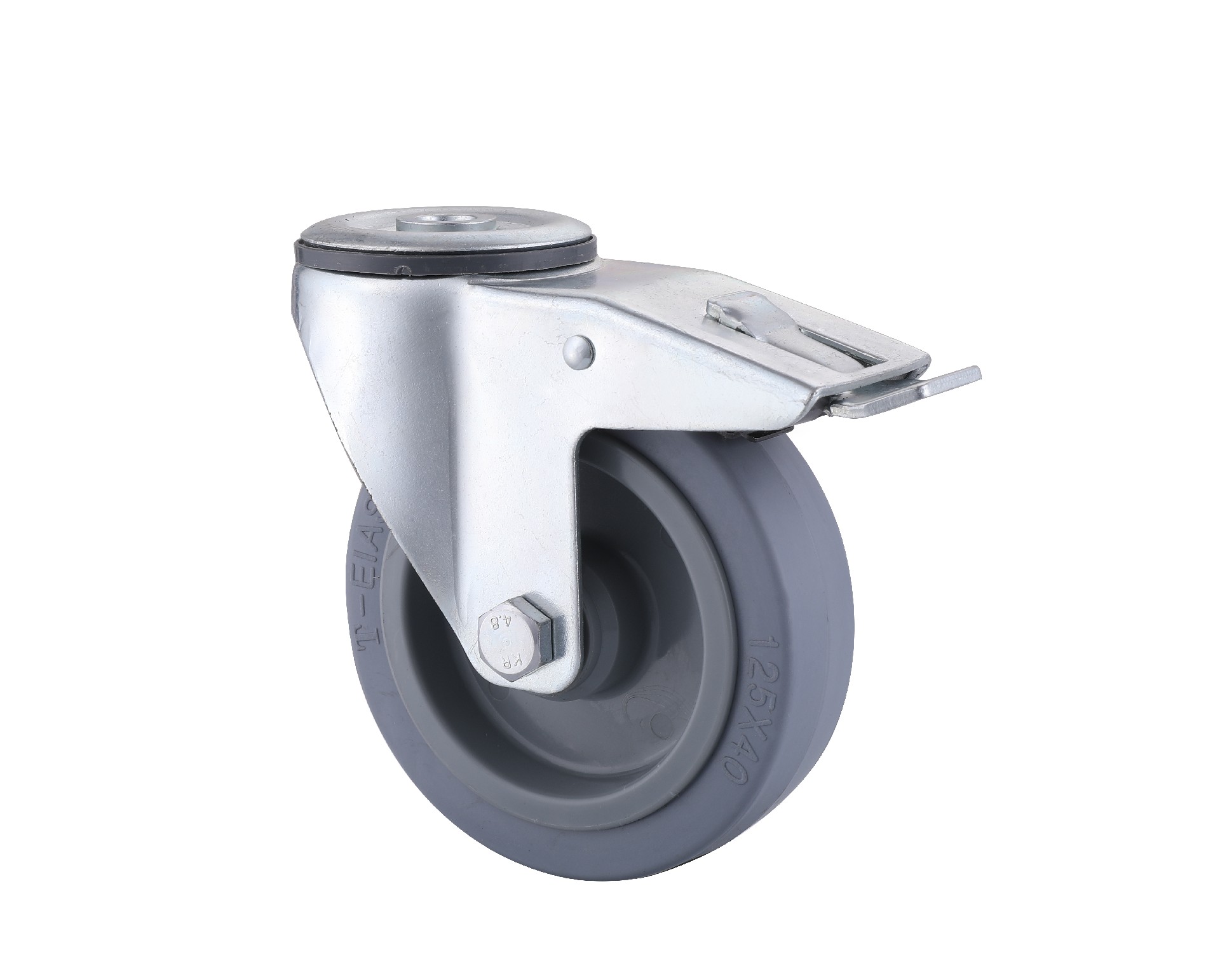 Industrial Bolt Hole Grey Elastic Rubber Castors with Brake