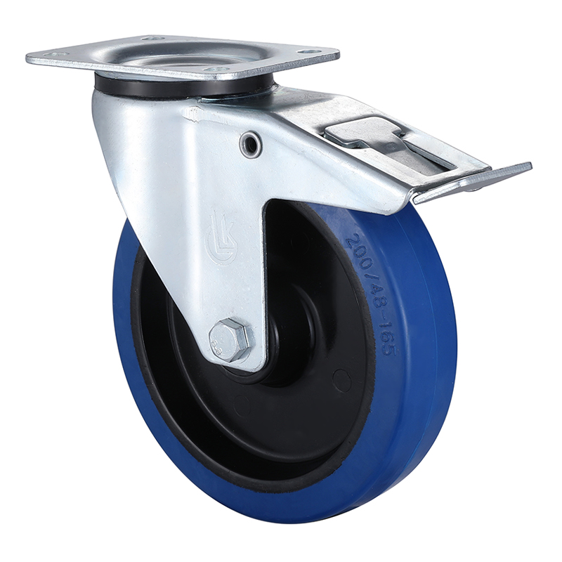 Excellent Quality Industrial Blue Elastic Rubber Swivel Castors with Total Brake Fast Delivery