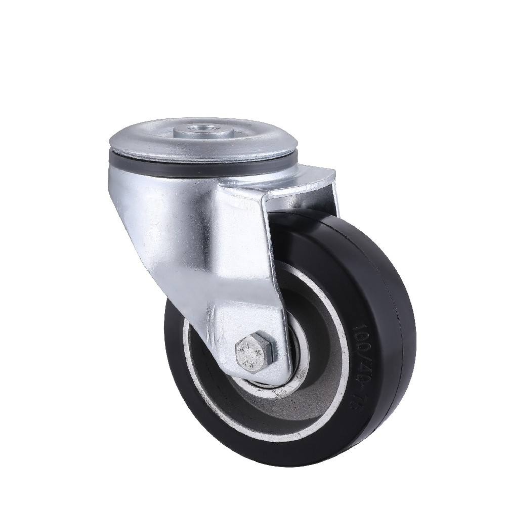 Industrial Bolt Hole Black Elastic Rubber Castors Fast Delivery and in Stock