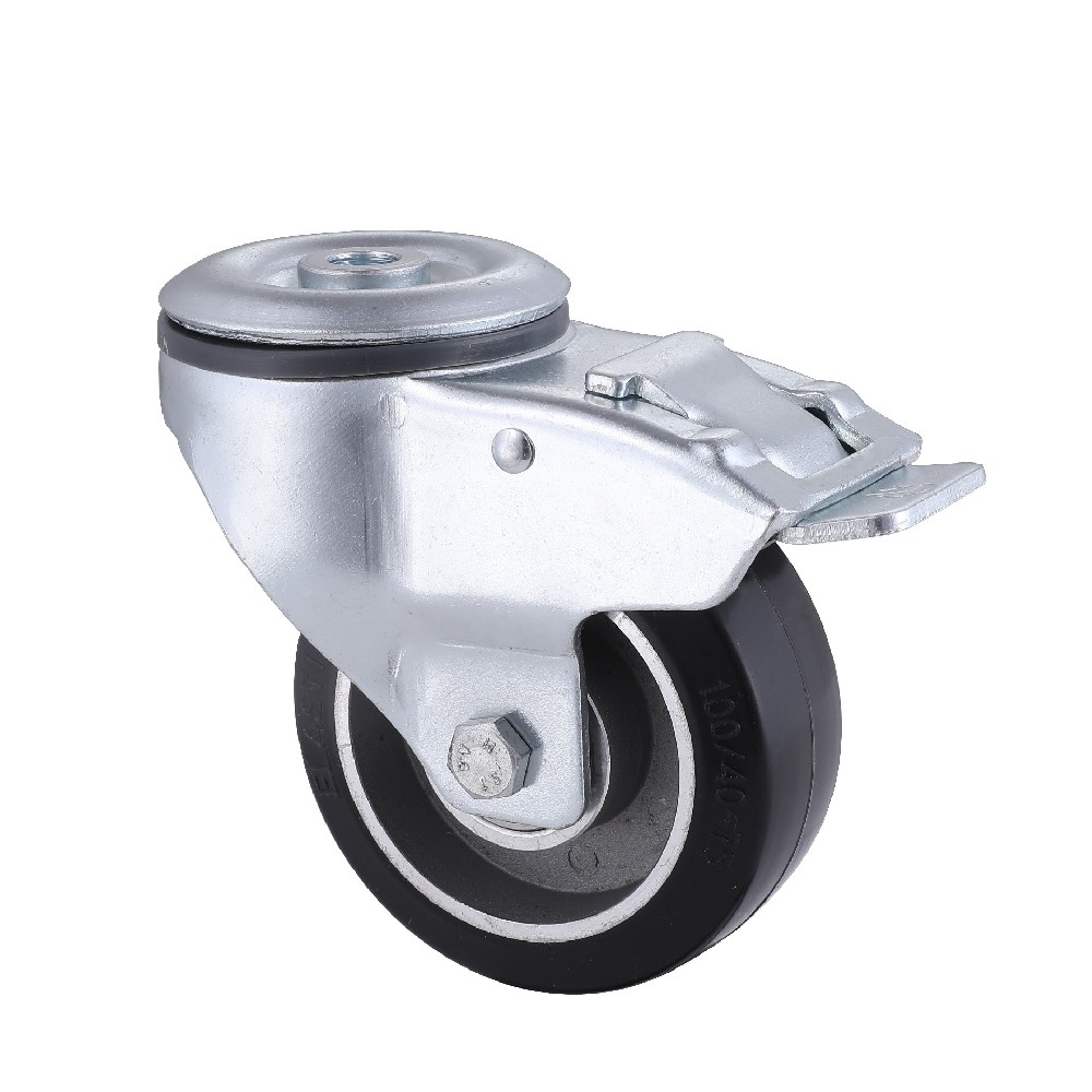 Industrial Bolt Hole Black Elastic Rubber Castors with Total Brake