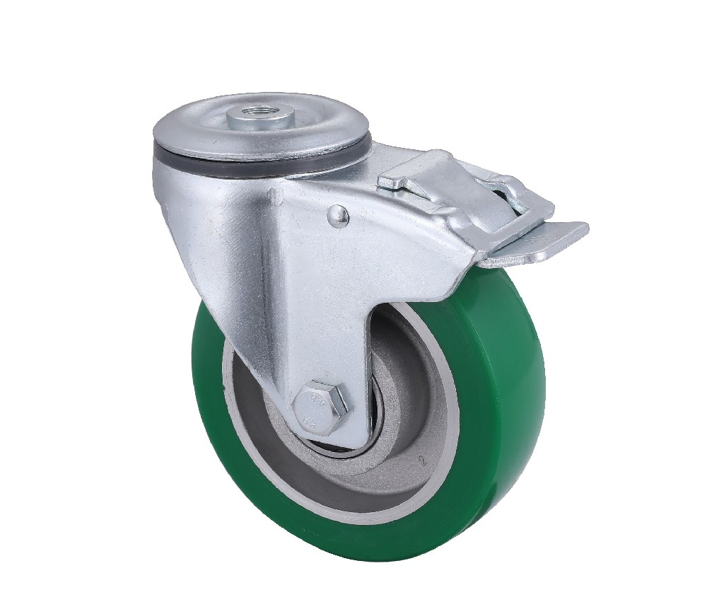 German Wholesale Industrial Bolt Hole Green Elastic Polyurethane Castors with Total Brake