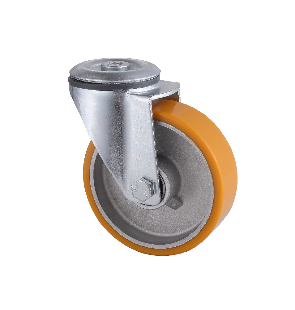 In Stock Industrial Bolt Hole Yellow Polyurethane Castors