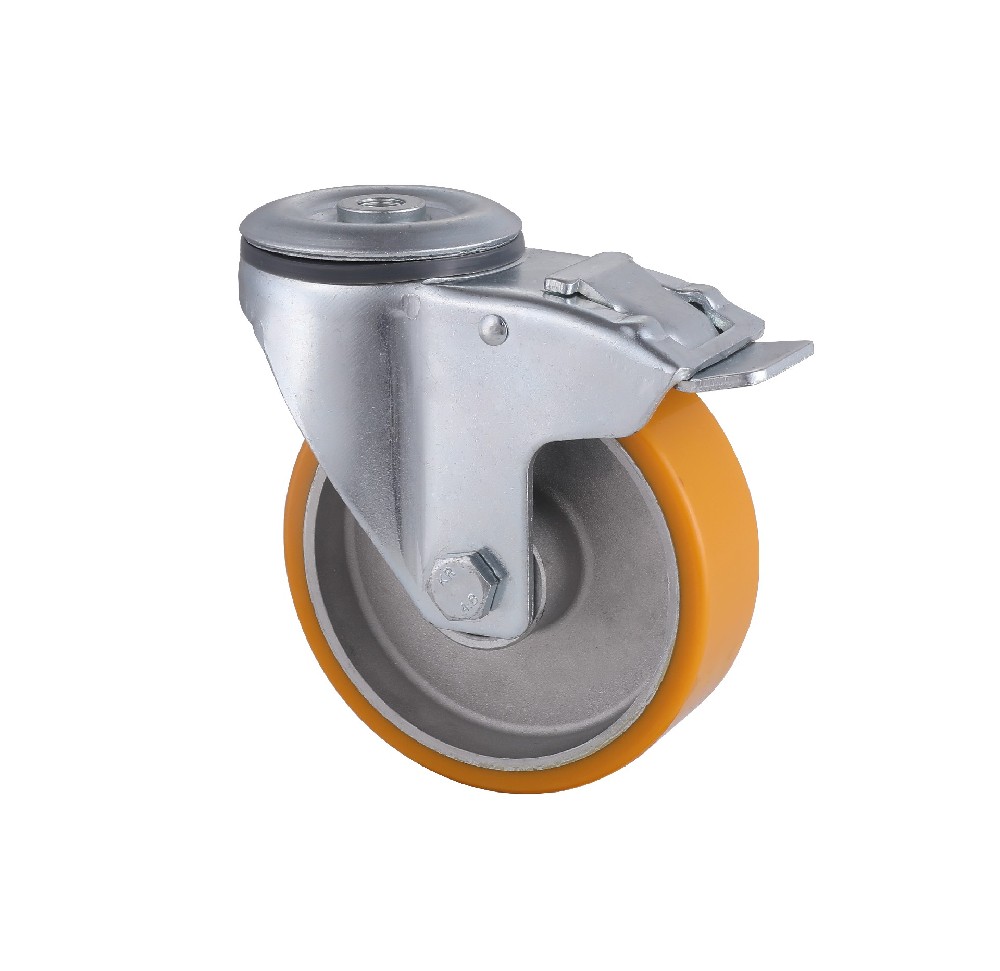 L&K Wholesale Industrial Bolt Hole Yellow Polyurethane Castors with Total Brake