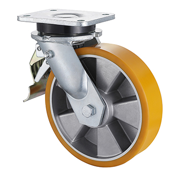 heavy load yellow polyurethane swivel castor wheels with tail lock load capacity 500kg to 1000kg diameter 125mm to 250mm