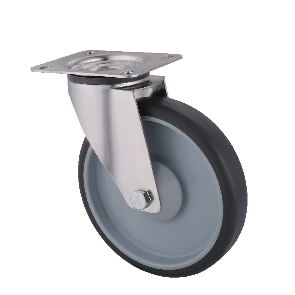 Stainless Steel Gery Thermoplastic Rubber 360°C Swivel Castors 100 to 200mm Fast Delivery