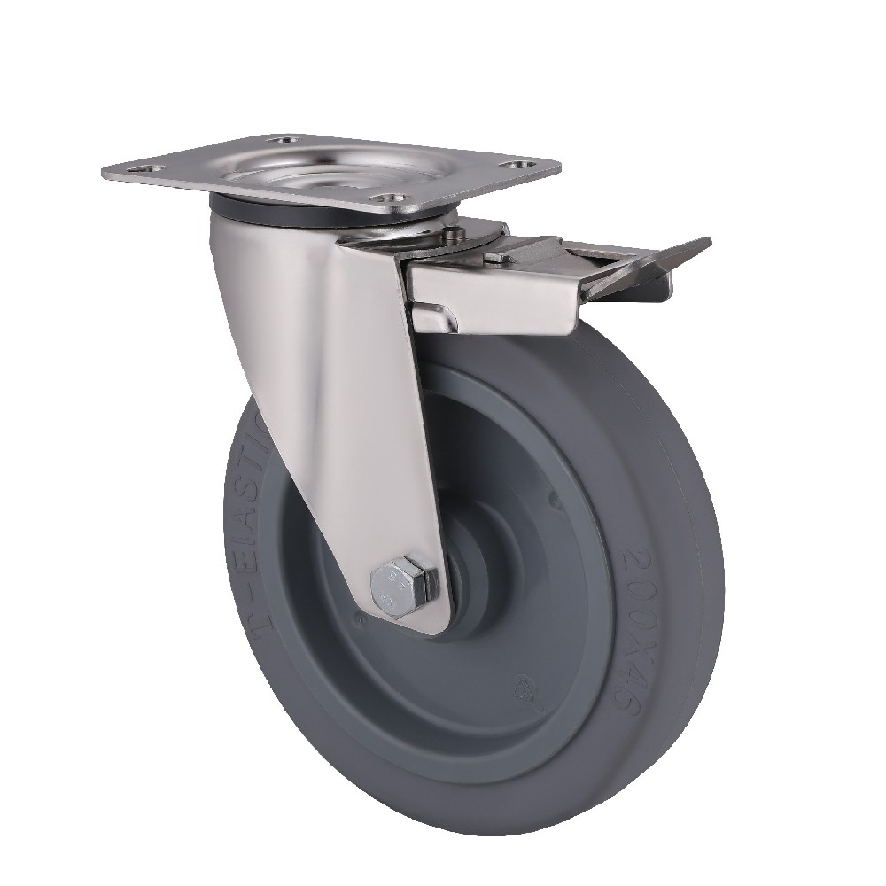 Stainless Steel Grey Elastic Rubber Rotation Castors with Total Lock All Terrain in Stcok