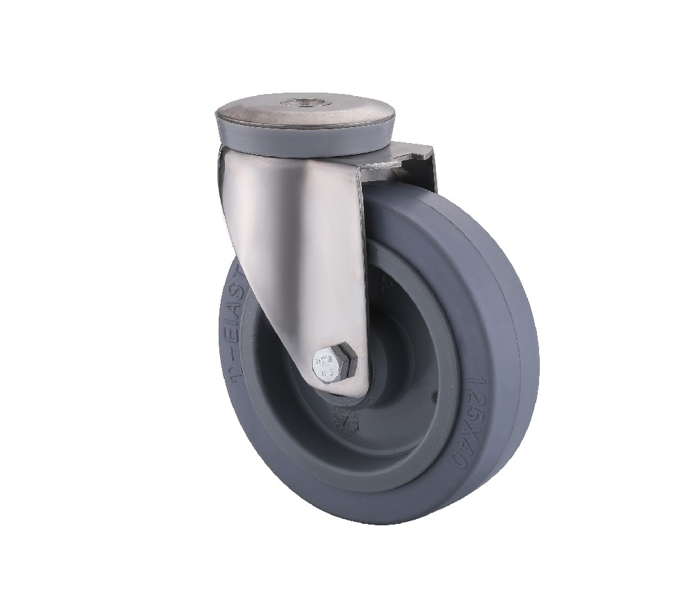 Stainless Steel Bolt Hole Grey Elastic Rubber Castors 100mm to 200mm for Warehouse Trolley