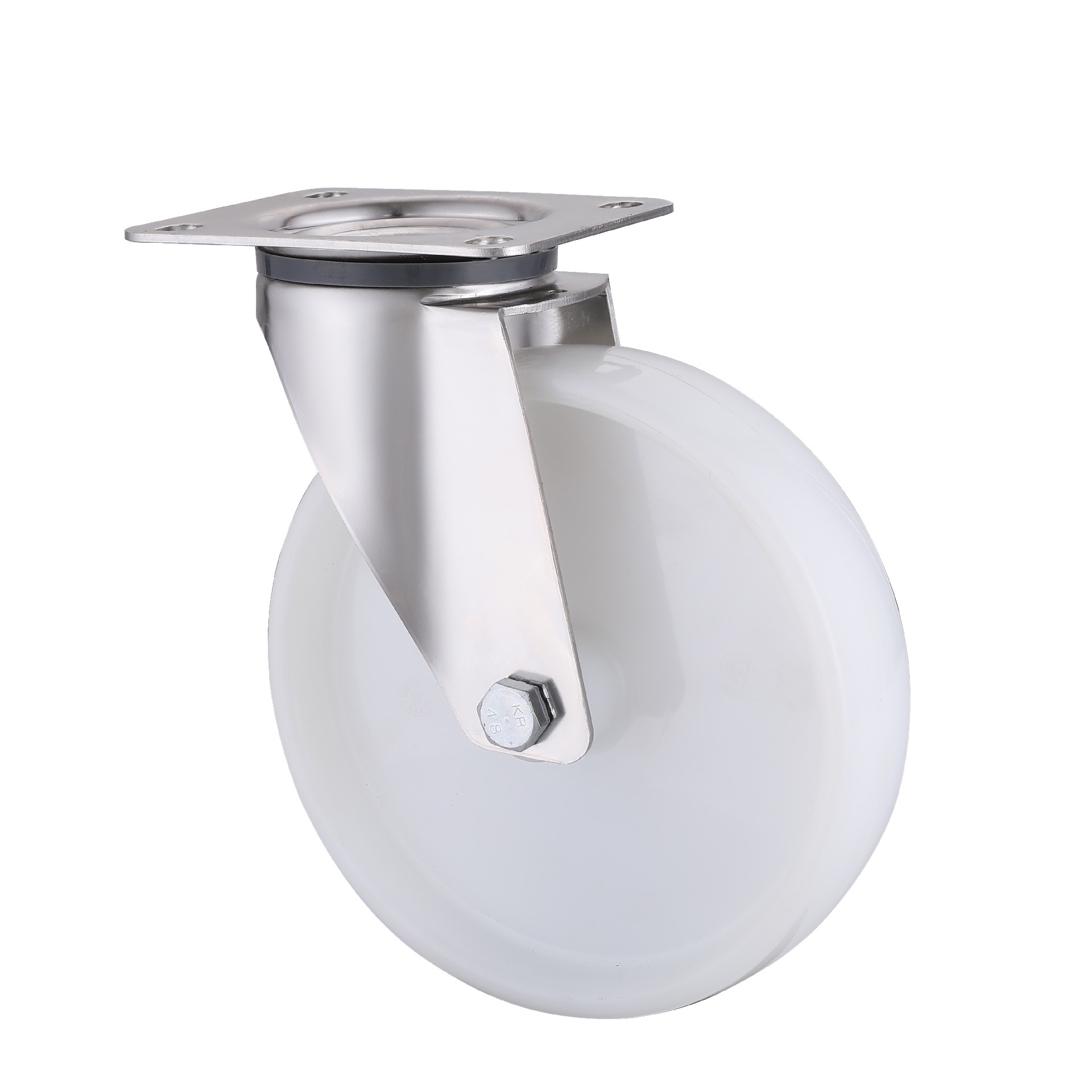 stainless steel 360°c swivel white polyamide castors diameter 100mm to 200mm load capacity 160kg to 300kg for warehouse trolley