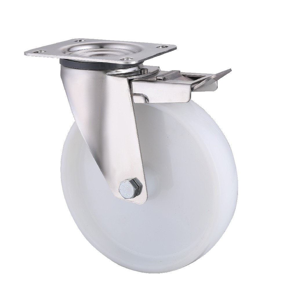Stainless Steel 360°c Rotation White Polyamide Castors with Total Brake Load 150 to 300kg