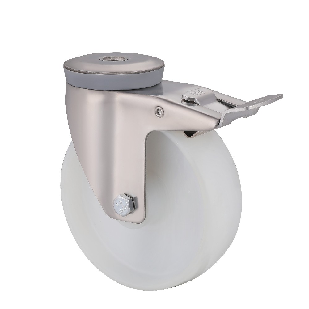 Stainless Steel White Polyamide Bolt Hole Castor Wheels with Total Brake for Welding Table