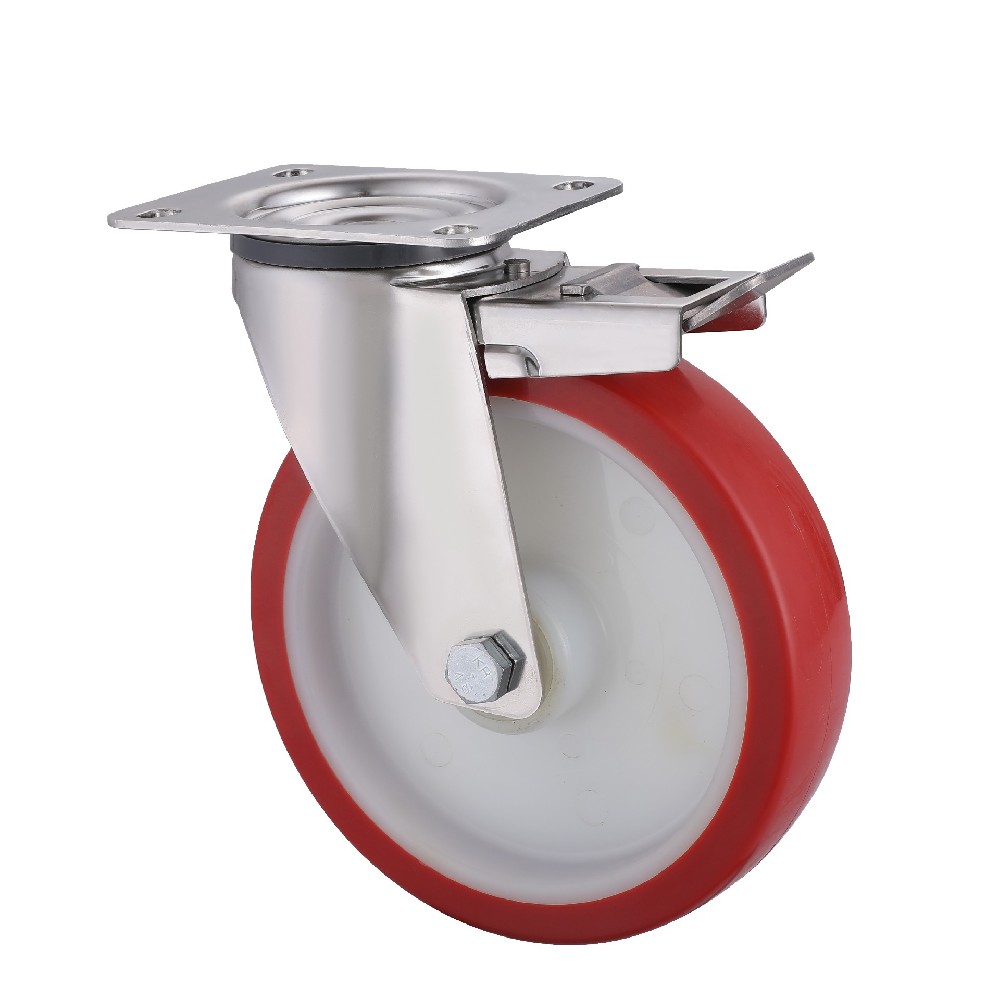 Stainless Steel Red Thermoplastic Polyurethane 360°c Swivel Castor Wheels with Total Brake
