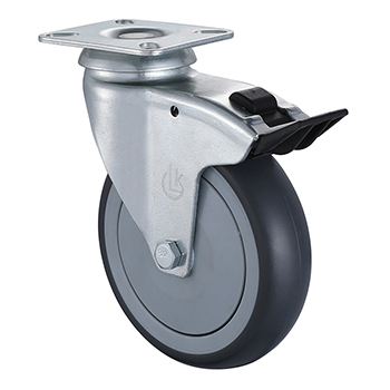 Institutional Grey Thermoplastic Rubber Total Brake Castors with Dust Cover diameter 75mm to 125mm load capacity 75kg to 100kg in stock for light Trolley L&K supplier